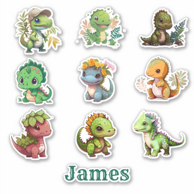 Set of 9 Dinosaurs Personalized Vinyl Cut (Front)
