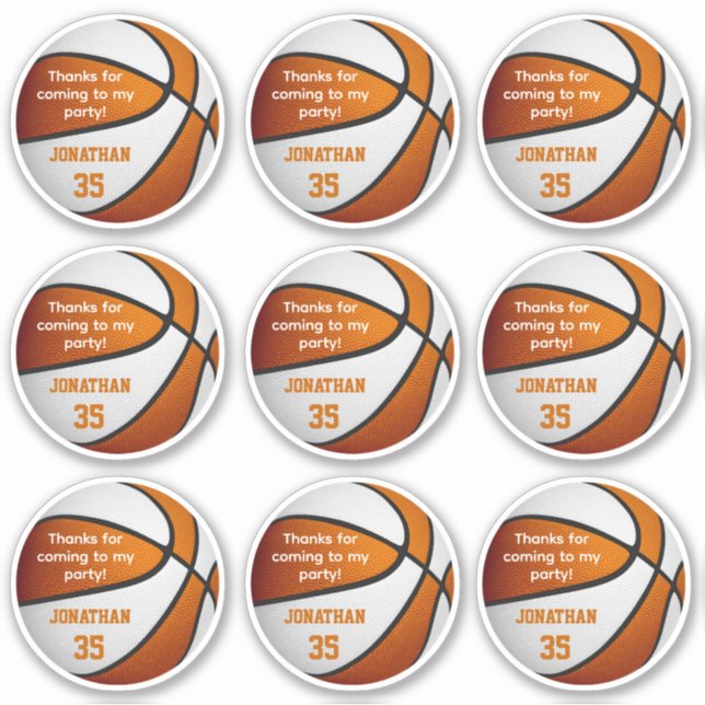 set of 9 orange white basketball party favour labe (Front)