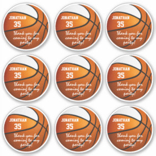 set of 9 orange white basketball party favour labe