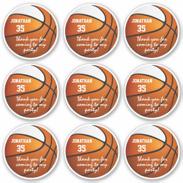 set of 9 orange white basketball party favour labe (Front)