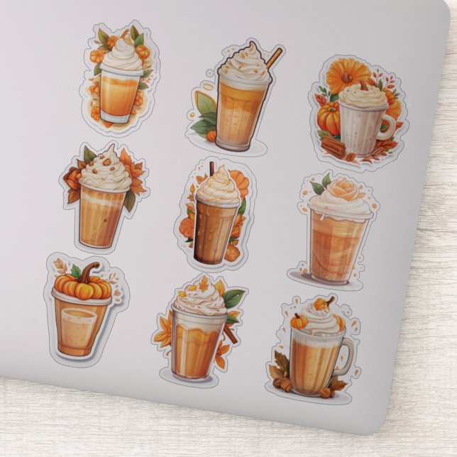 Set of 9 Pumpkin Spiced Latte Vinyl Stickers (Detail)