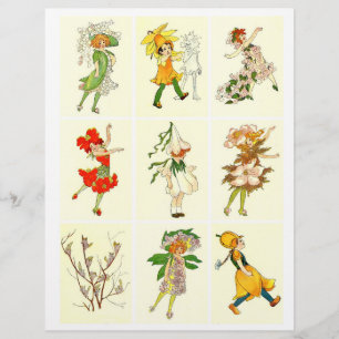 Set of 9 - Vintage Flower Children Collage Sheet