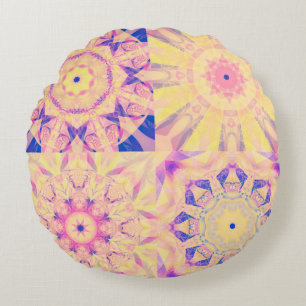 Set of abstract background colourful kaleidoscopic round pillow
