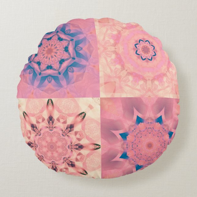 Set of abstract pastel fractals with kaleidoscopic round pillow (Front)