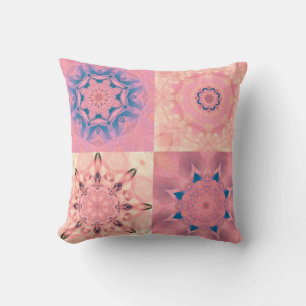 Set of abstract pastel fractals with kaleidoscopic throw pillow