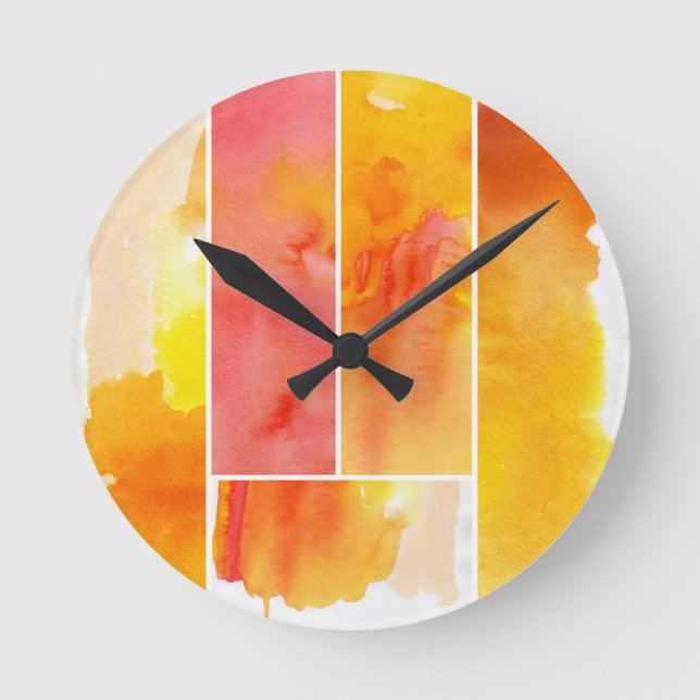 Set of abstract  watercolor hand painted round clock (Front)