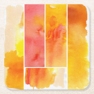 Set of abstract watercolor hand painted square paper coaster