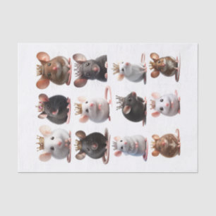 Set of Adorable with Mice with Crowns Fussy Cuts Tissue Paper