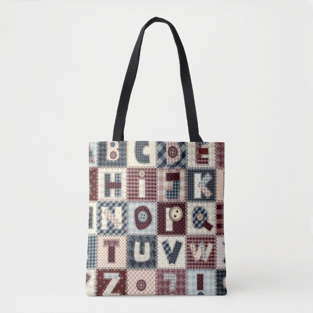Set of alphabets letters in patchwork style. May b Tote Bag (Front)