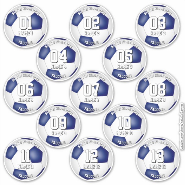 set of blue white team colors 13 soccer players (Front)