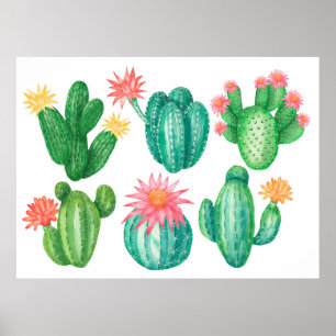 Set of cacti with flowers. Isolated elements on a Poster