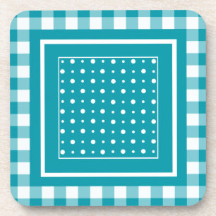 Set of Coasters, Teal Check Gingham and Polka Dots Coaster