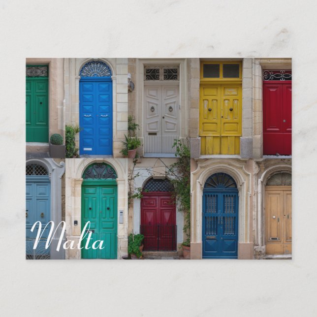 Set of colorful front doors in Malta Postcard (Front)