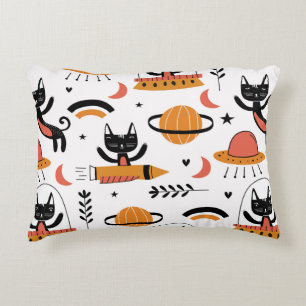 Set of cute cat illustration vintage design art. F Accent Pillow