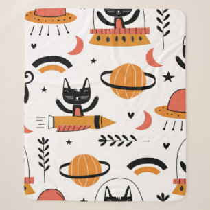 Set of cute cat illustration vintage design art. F Sherpa Blanket