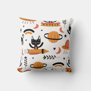 Set of cute cat illustration vintage design art. F Throw Pillow