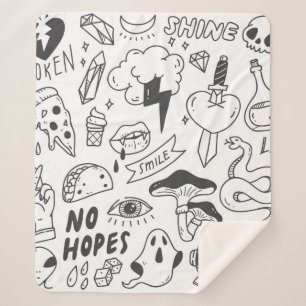 Set of cute graffiti doodle sherpa blanket
