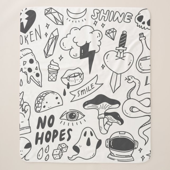 Set of cute graffiti doodle sherpa blanket (Front)