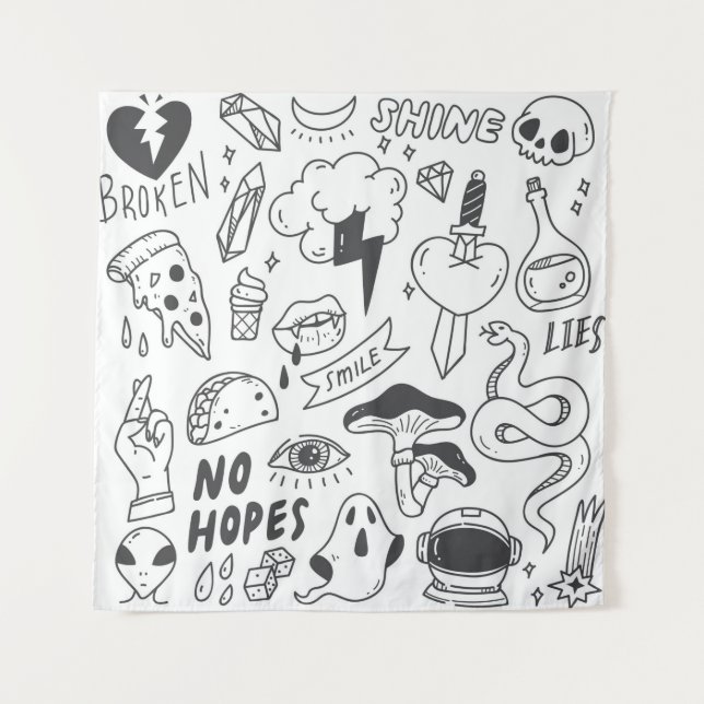 Set of cute graffiti doodle tapestry (Front)