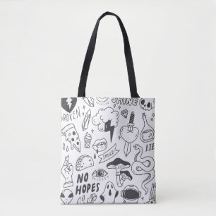 Set of cute graffiti doodle tote bag
