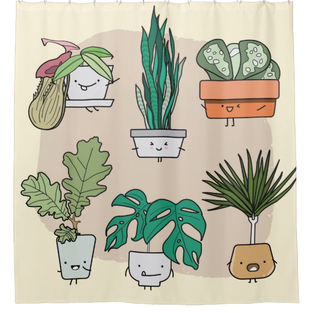 Set of cute house plants in pots. Colourful botani (Front)
