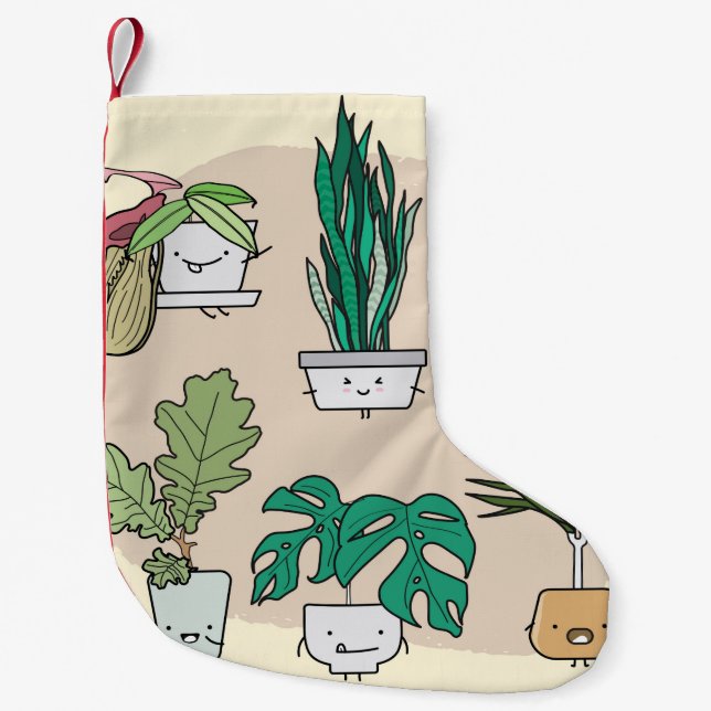 Set of cute house plants in pots. Colourful botani Small Christmas Stocking (Front)