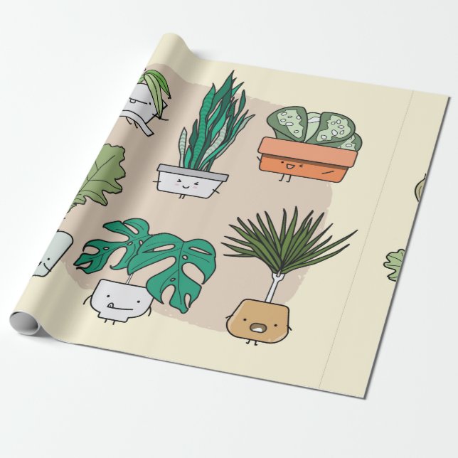 Set of cute house plants in pots. Colourful botani Wrapping Paper (Unrolled)