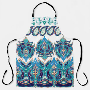 Set of dark seamless vintage borders. Floral paisl Apron