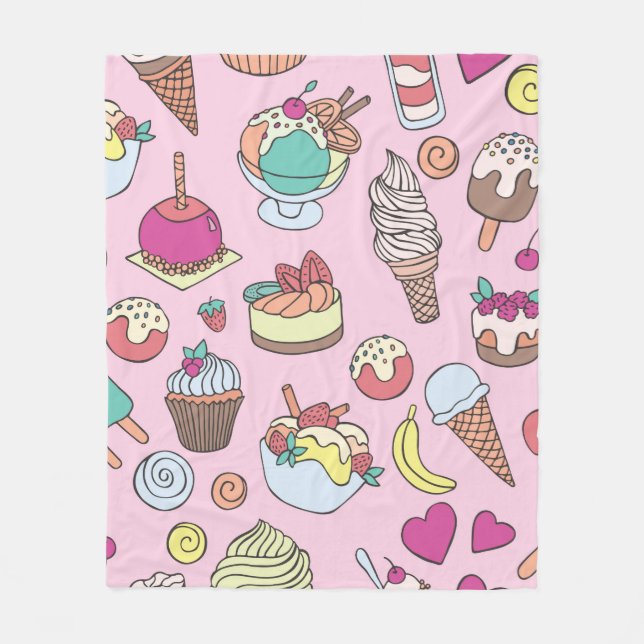 Set of different sweets. Seamless doodle pattern w Fleece Blanket (Front)