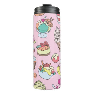 Set of different sweets. Seamless doodle pattern w Thermal Tumbler