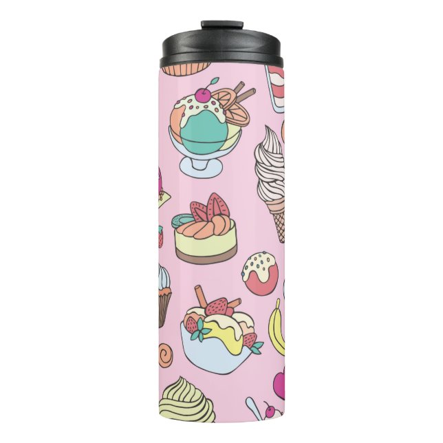 Set of different sweets. Seamless doodle pattern w Thermal Tumbler (Front)