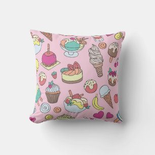 Set of different sweets. Seamless doodle pattern w Throw Pillow