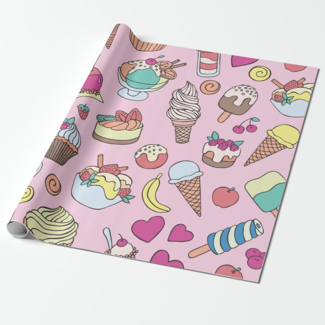 Set of different sweets. Seamless doodle pattern w Wrapping Paper (Unrolled)