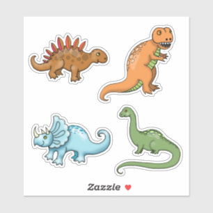 Set of Dinosaur Stickers Cute T-Rex Brontosaurus
