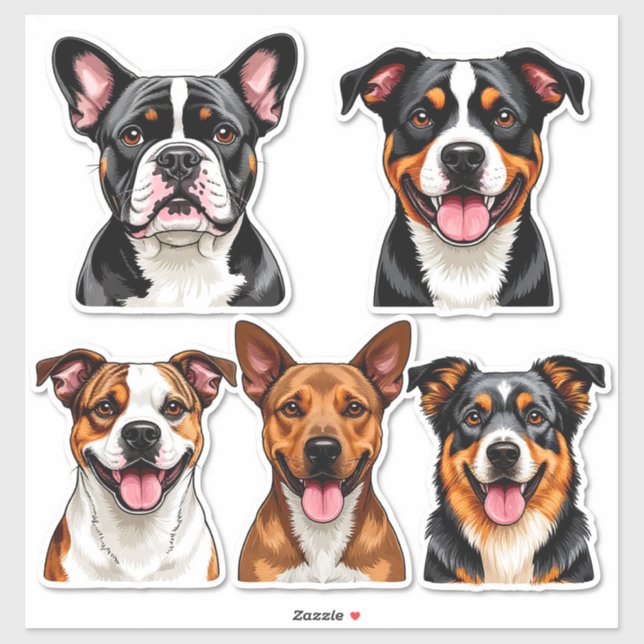 Set of Dogs stickers with Detailed Face (Sheet)