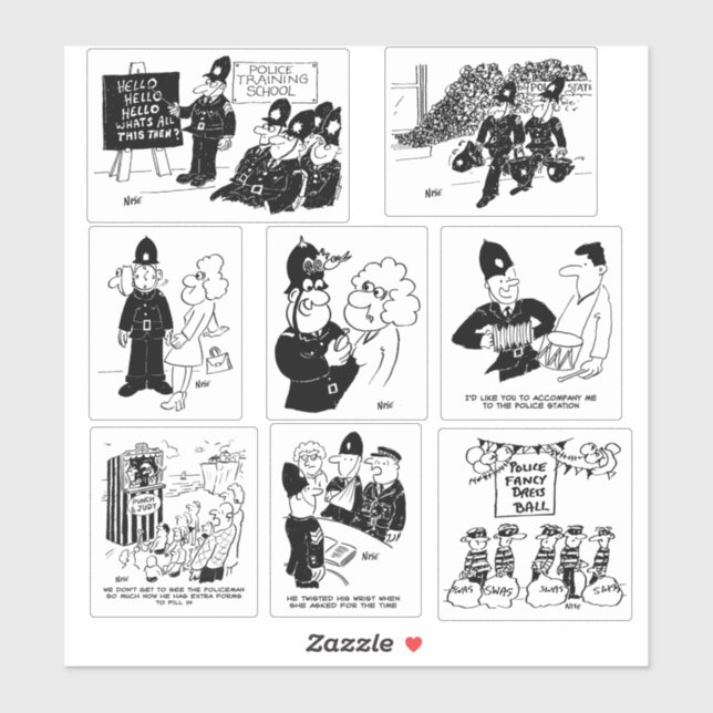Set of Eight Funny UK Police Cartoons (Sheet)