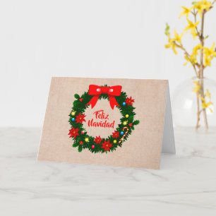 Set of Feliz Navidad Merry Christmas Wreath Bow Card