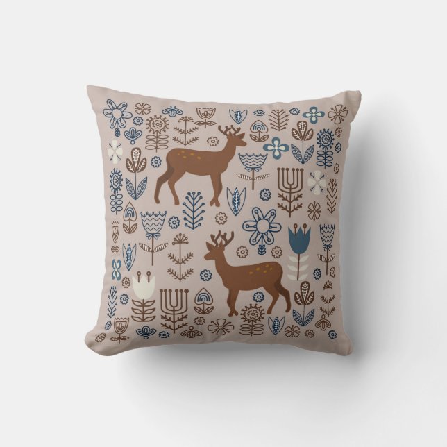 Set of flower elements in the Scandinavian style,  Throw Pillow (Front)