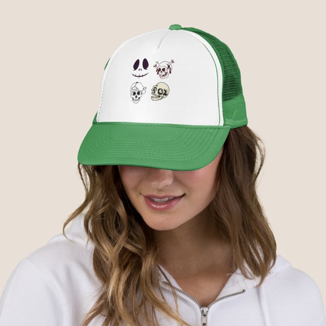 Set of Four Unique Skull Illustrations Trucker Hat (In Situ)