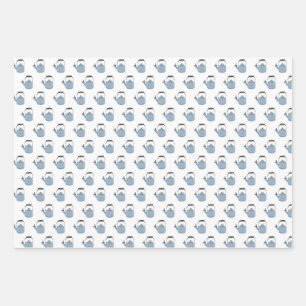 Set of Fun Gift Wrap Papers Hearts Tea Kettle 