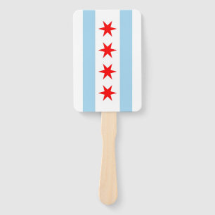 Set of hand fan with flag of Chicago City, USA