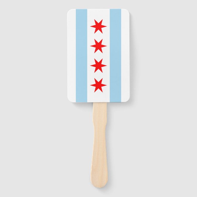 Set of hand fan with flag of Chicago City, USA (Front)