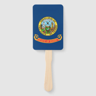 Set of hand fan with flag of Idaho State, USA