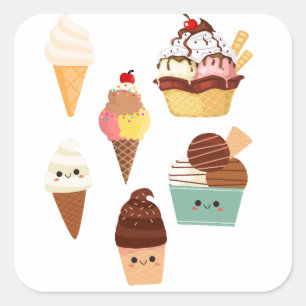 Set of ice cream stickers. square sticker