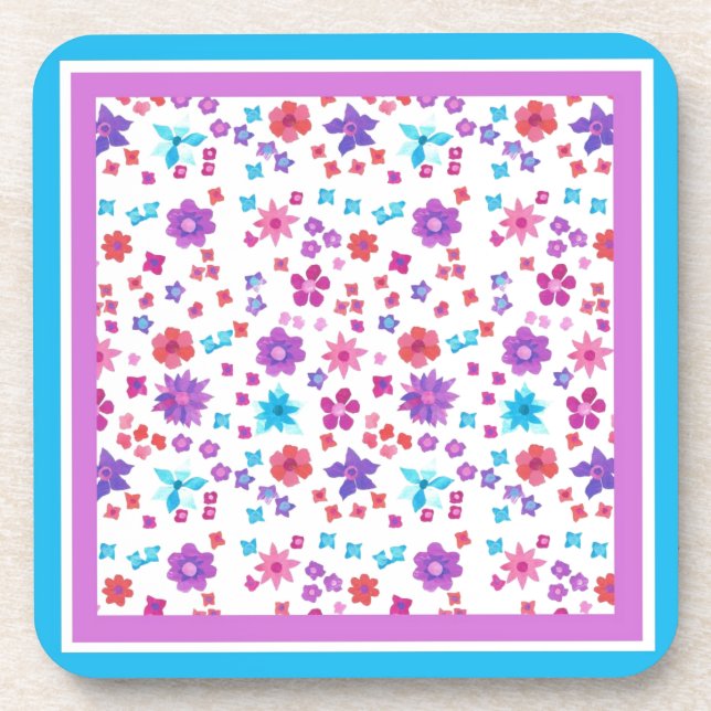 Set of Pretty Flower-Power Cork-Backed Coasters (Front)