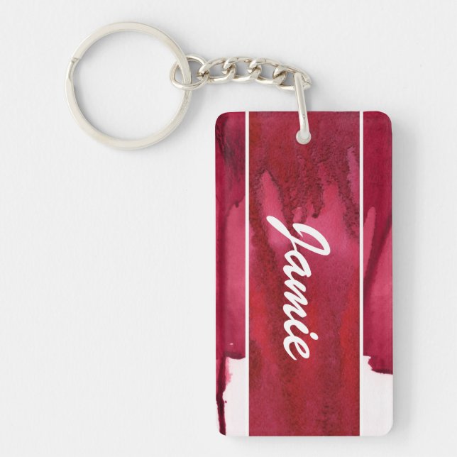 Set of red watercolor abstract hand painted keychain (Front)