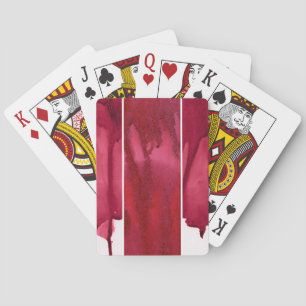 Set of red watercolor abstract hand painted playing cards
