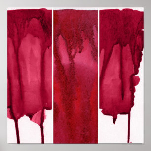 Set of red watercolor abstract hand painted poster