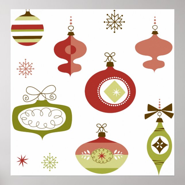 Set of Retro Christmas Ornaments Poster (Front)