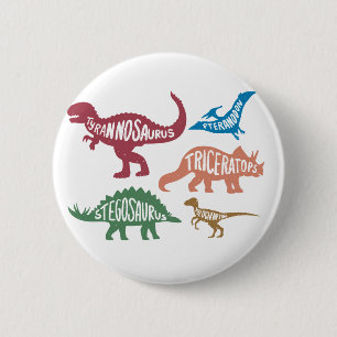 Set of silhouettes of different dinosaurs 2 inch round button
